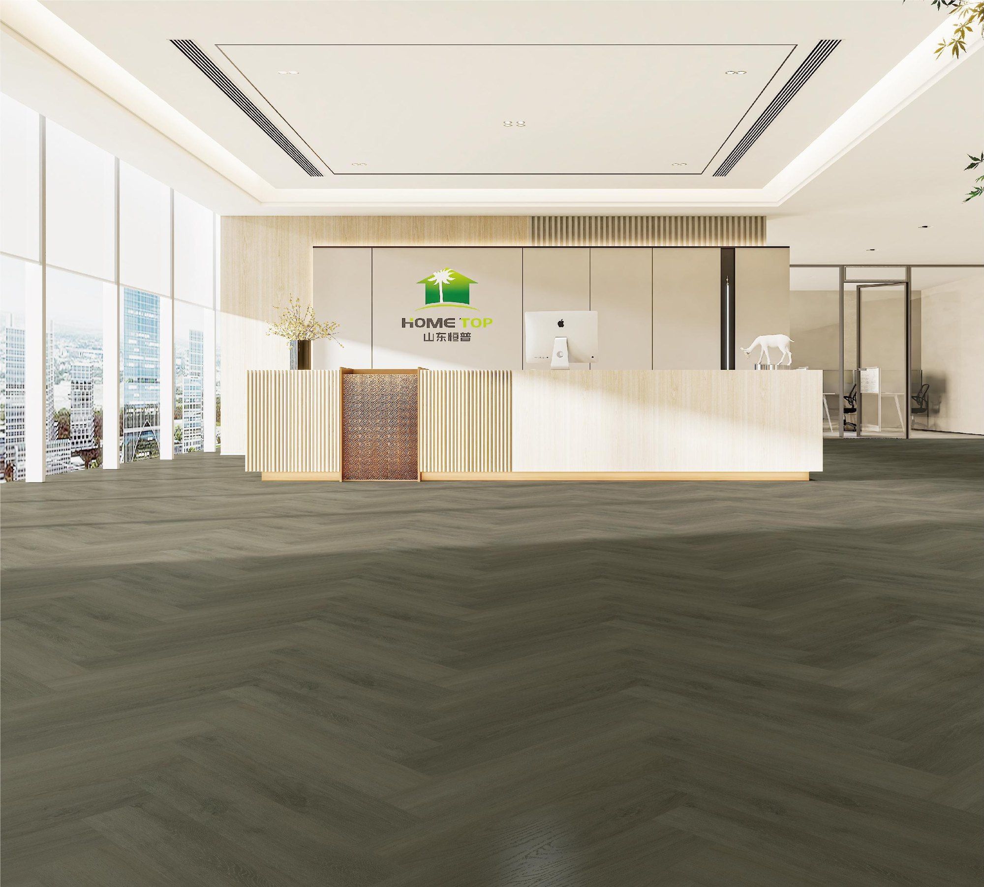 Commercial office reception finished in Home Top HK1005 herringbone SPC flooring