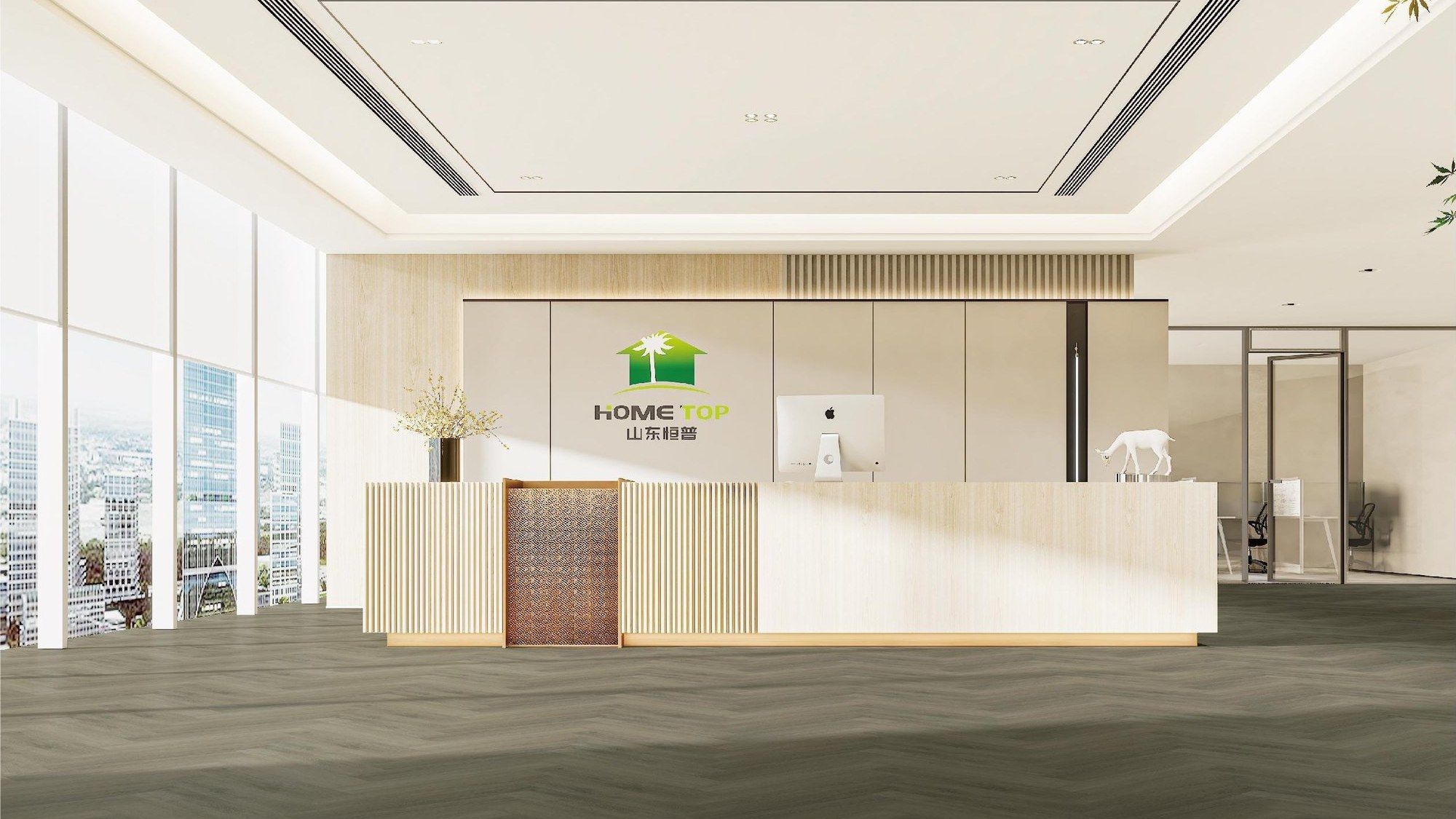 Commercial office reception finished in Home Top HK1005 herringbone SPC flooring